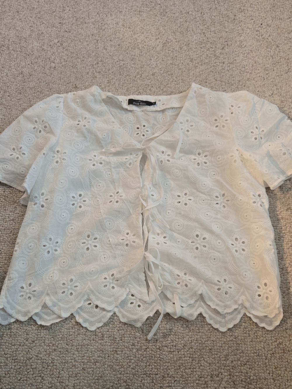 Trendy Queen White Eyelet Tie Front Blouse